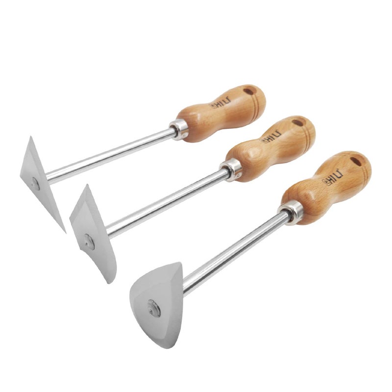 CHILI TOOLS 3PC. Stainless Steel Shave Hook Scraper Set With Wooden Handle, 8-3/4" Length, Made In Taiwan - Image 1